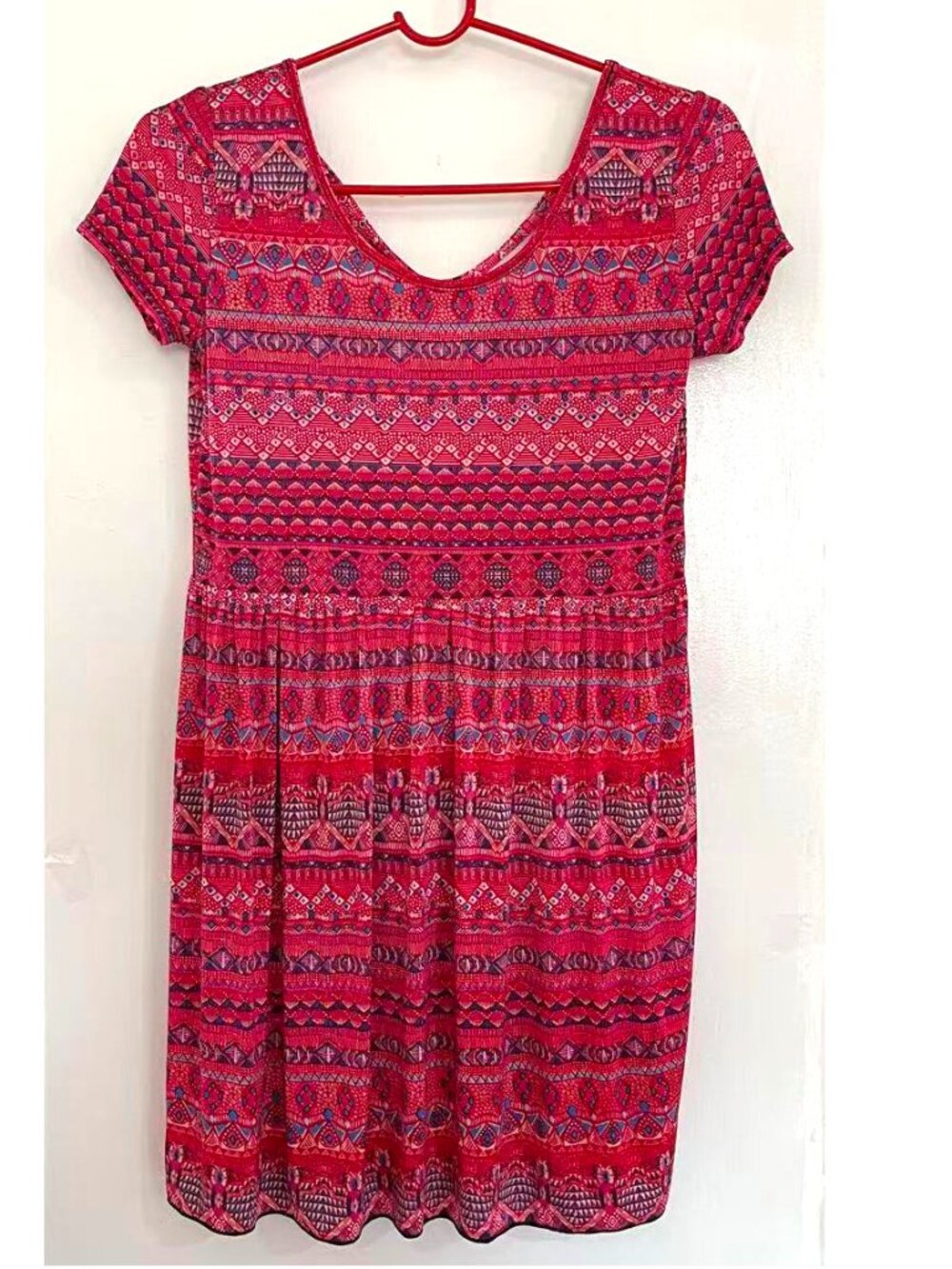 Women Summer Printed Criss Cross Casual Short Dress - Red, Small